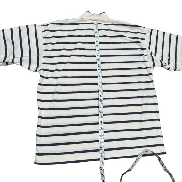 Vintage Nike Gray Tag Striped Collared T-Shirt w Pocket Sz L in Cream, Navy - Picture 8 of 8